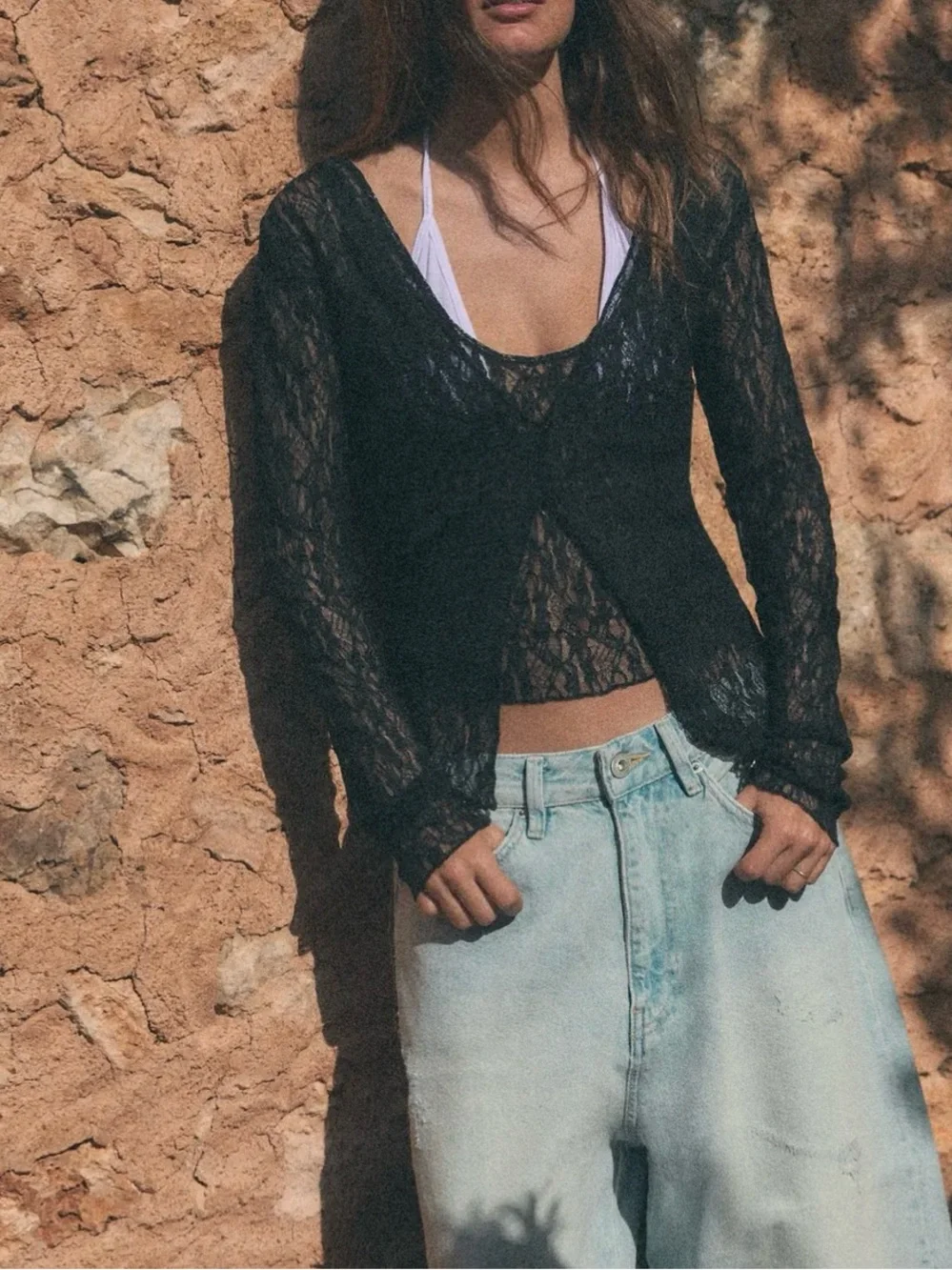 NWT ZARA LACE EFFECT DOUBLE TOP